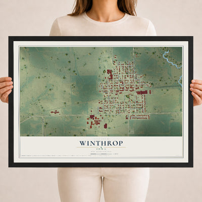 Map of Winthrop, Iowa, 18 x 24 inch print in a black wood frame