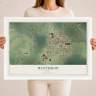 Map of Winthrop, Iowa, 18 x 24 inch print in a white wood frame