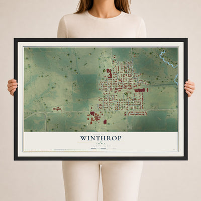 Map of Winthrop, Iowa, 24 x 36 inch print in a black wood frame