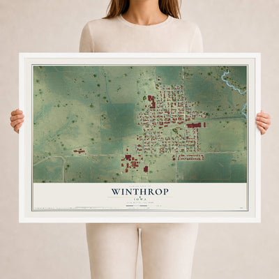 Map of Winthrop, Iowa, 24 x 36 inch print in a white wood frame