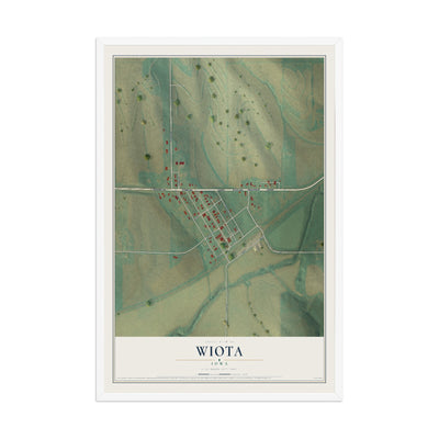 Map of Wiota, Iowa, 12 x 18 inch print in a white wood frame