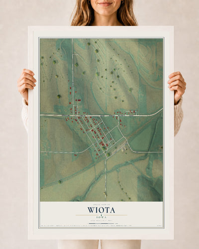 Map of Wiota, Iowa, 24 x 36 inch print in a white wood frame