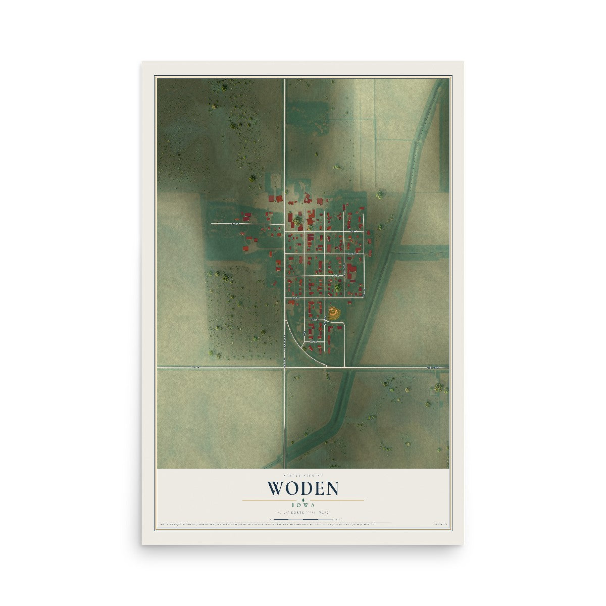 Map of Woden, Iowa, 12 x 18 inch unframed archival matte print