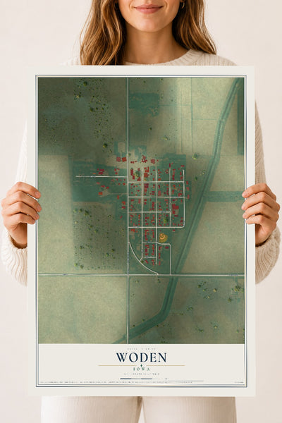 Map of Woden, Iowa, 18 x 24 inch unframed archival matte print