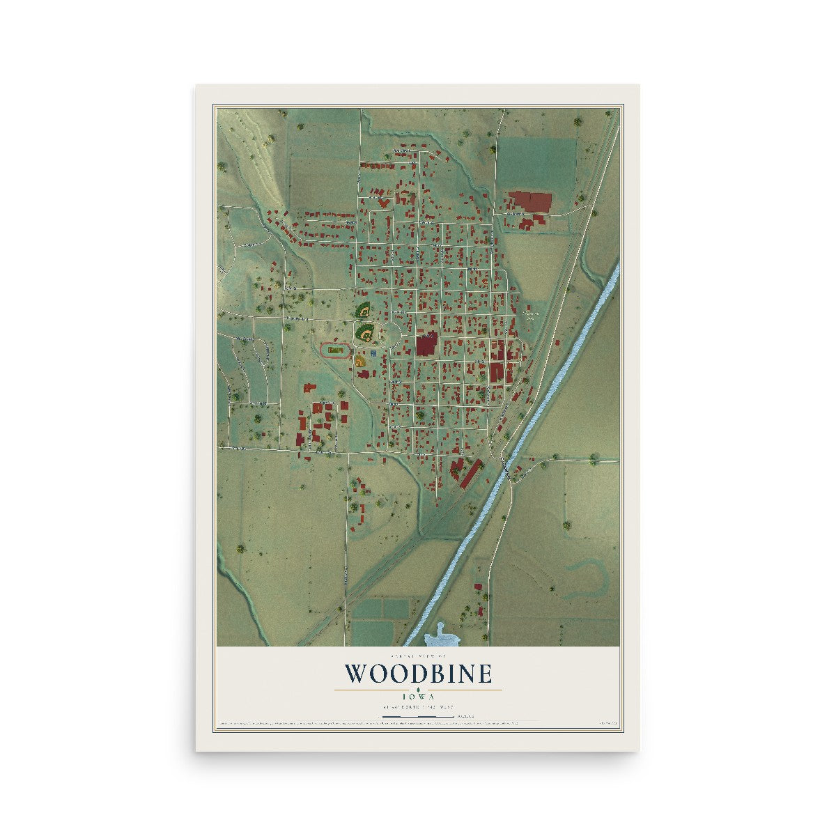Map of Woodbine, Iowa, 12 x 18 inch unframed archival matte print