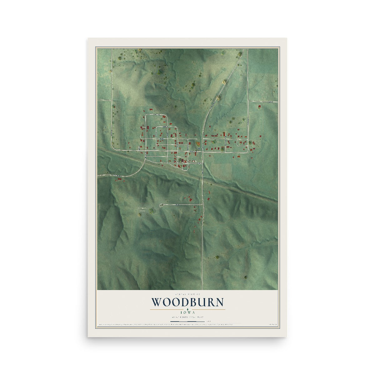 Map of Woodburn, Iowa, 12 x 18 inch unframed archival matte print