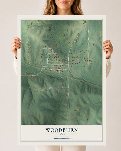 Map of Woodburn, Iowa, 24 x 36 inch unframed archival matte print