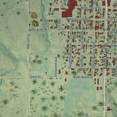 Close-up of the map of Woodward, Iowa print showing street and building detail