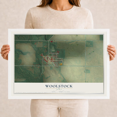 Map of Woolstock, Iowa, 12 x 18 inch print in a white wood frame