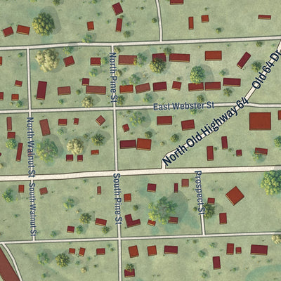 Close-up of the map of Wyoming, Iowa print showing street and building detail