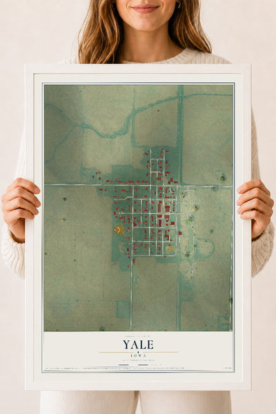 Map of Yale, Iowa, 18 x 24 inch print in a white wood frame