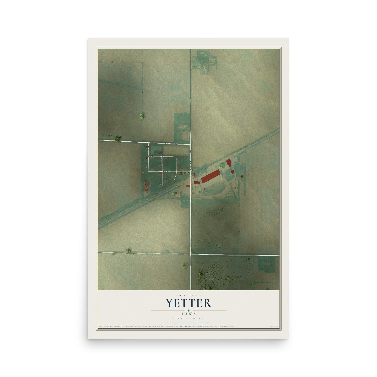 Map of Yetter, Iowa, 12 x 18 inch unframed archival matte print