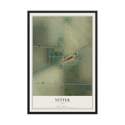Map of Yetter, Iowa, 12 x 18 inch print in a black wood frame