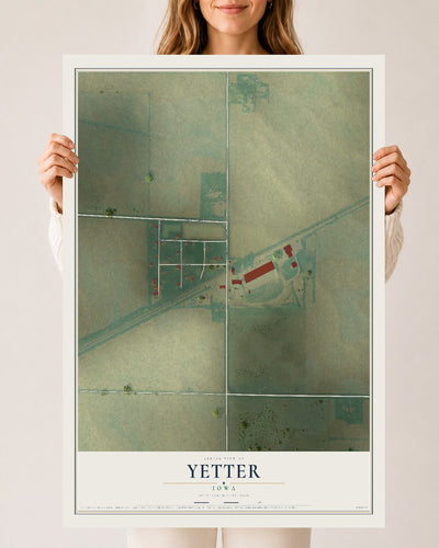 Map of Yetter, Iowa, 24 x 36 inch unframed archival matte print
