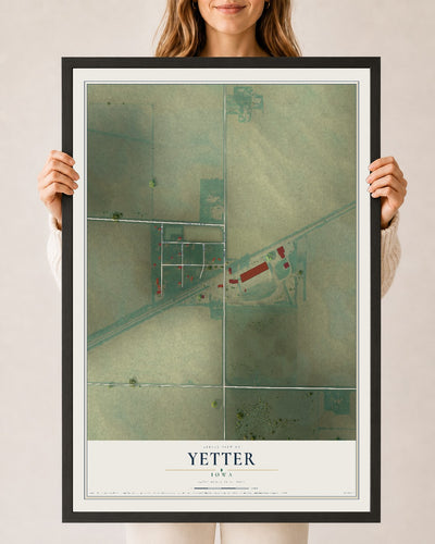 Map of Yetter, Iowa, 24 x 36 inch print in a black wood frame