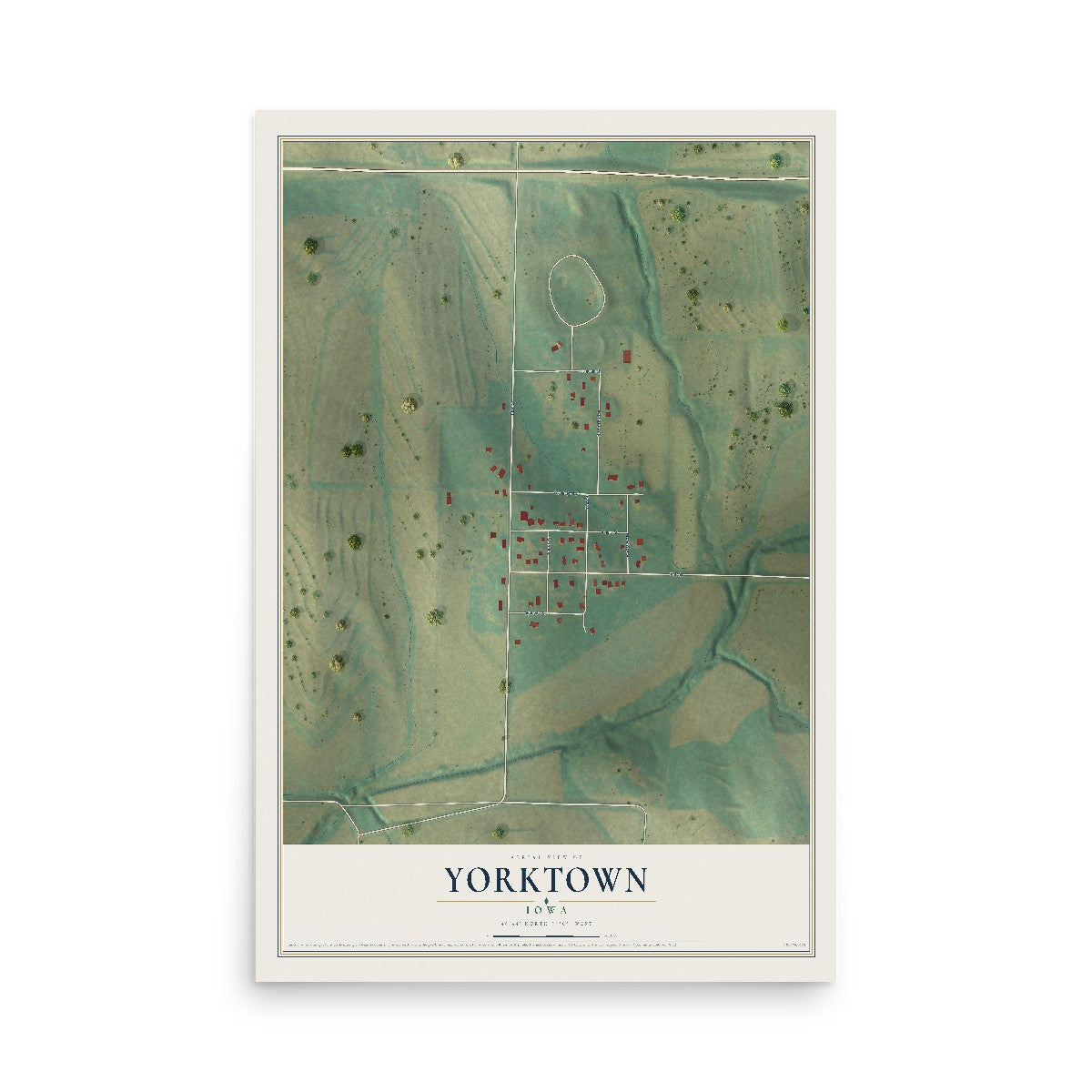 Map of Yorktown, Iowa, 12 x 18 inch unframed archival matte print