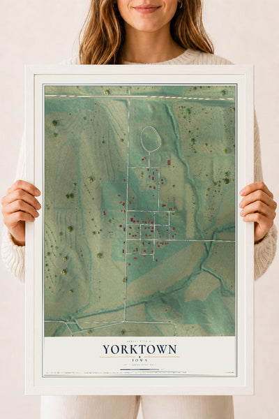 Map of Yorktown, Iowa, 18 x 24 inch print in a white wood frame