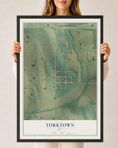 Map of Yorktown, Iowa, 24 x 36 inch print in a black wood frame