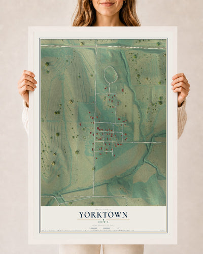 Map of Yorktown, Iowa, 24 x 36 inch print in a white wood frame