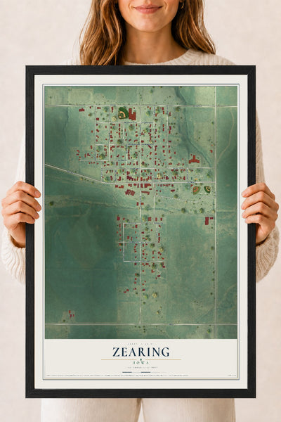 Map of Zearing, Iowa, 18 x 24 inch print in a black wood frame