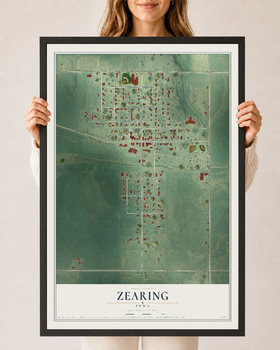 Map of Zearing, Iowa, 24 x 36 inch print in a black wood frame