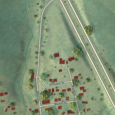 Close-up of the map of Zwingle, Iowa print showing street and building detail