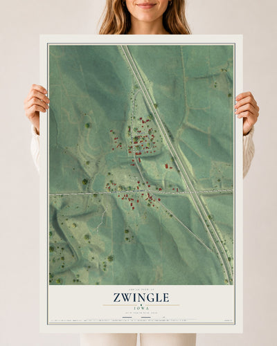 Map of Zwingle, Iowa, 24 x 36 inch unframed archival matte print