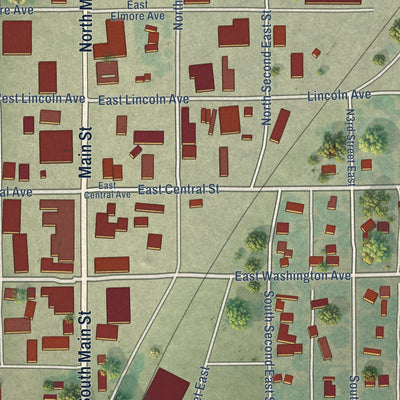 Close-up of the map of Aberdeen, Idaho print showing street and building detail