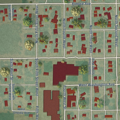 Second close-up of the map of Aberdeen, Idaho print showing more streets and buildings