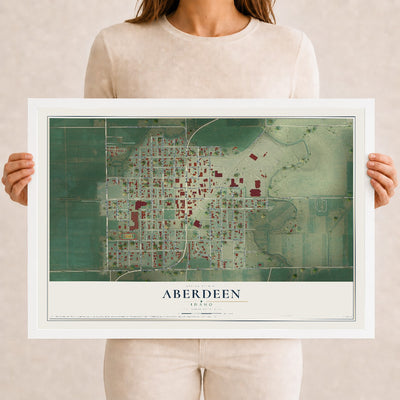Map of Aberdeen, Idaho, 12 x 18 inch print in a white wood frame