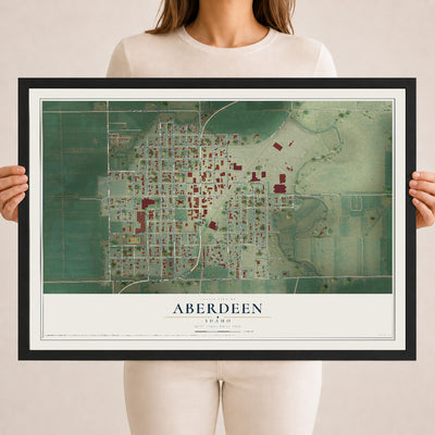 Map of Aberdeen, Idaho, 18 x 24 inch print in a black wood frame