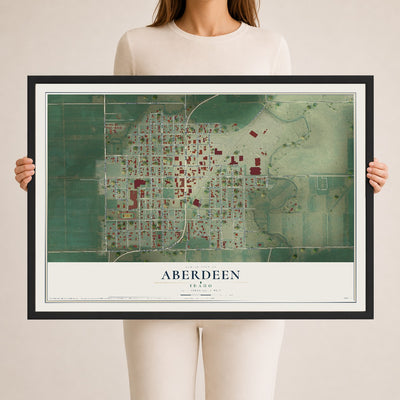 Map of Aberdeen, Idaho, 24 x 36 inch print in a black wood frame