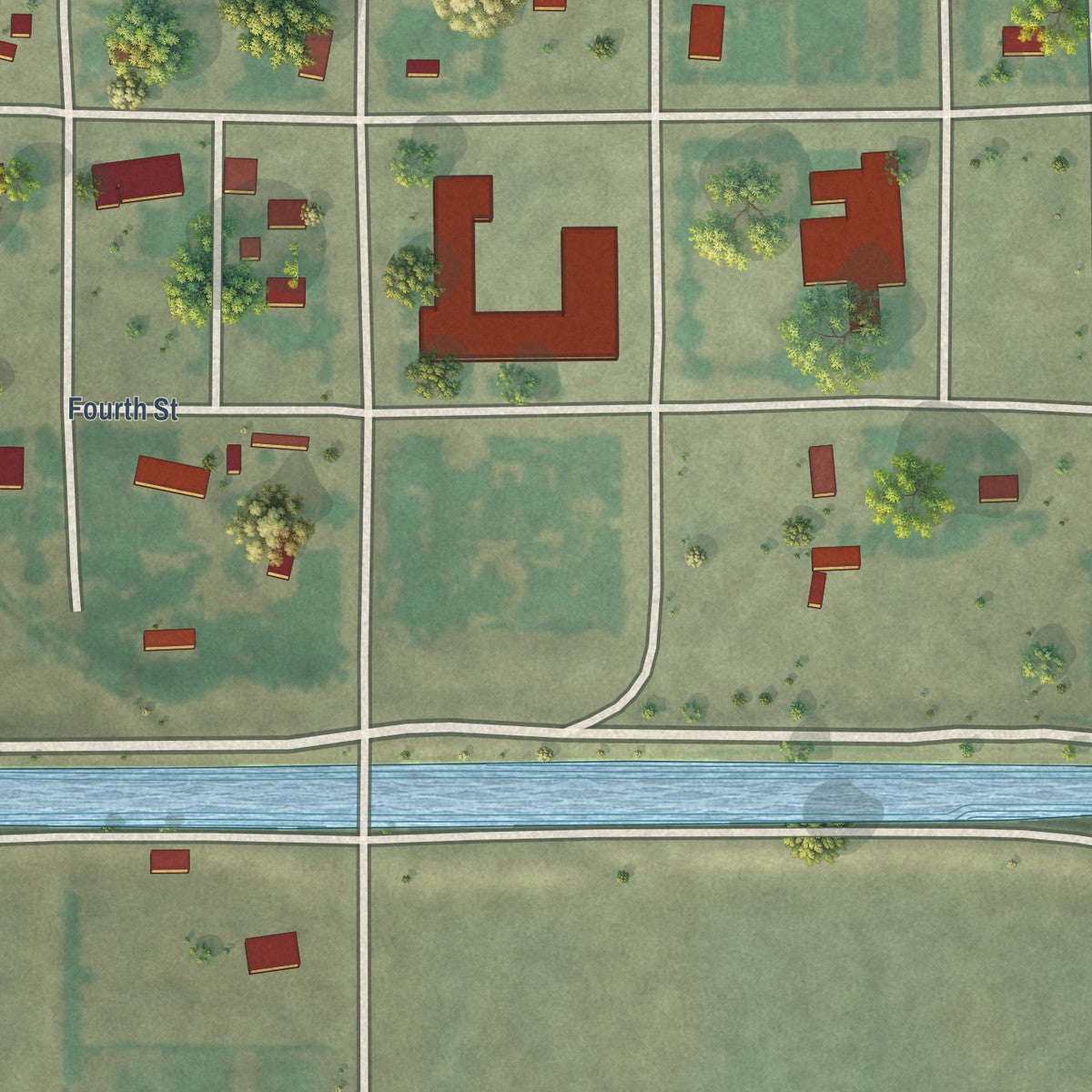 Close-up of the map of Acequia, Idaho print showing street and building detail