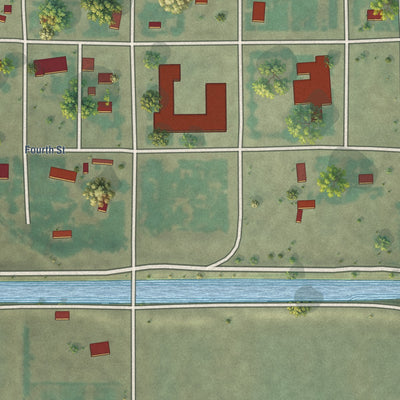 Close-up of the map of Acequia, Idaho print showing street and building detail
