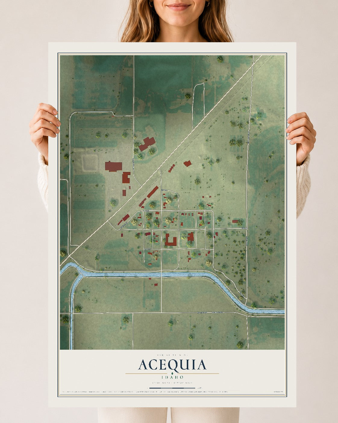 Map of Acequia, Idaho, 24 x 36 inch unframed archival matte print