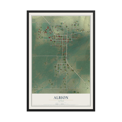 Map of Albion, Idaho, 12 x 18 inch print in a black wood frame
