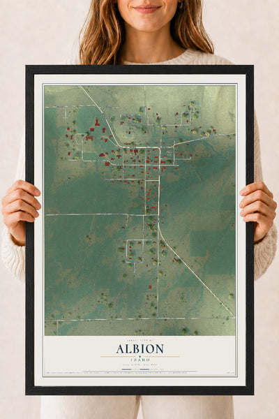 Map of Albion, Idaho, 18 x 24 inch print in a black wood frame