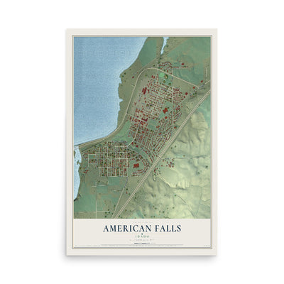 Map of American Falls, Idaho, 12 x 18 inch unframed archival matte print