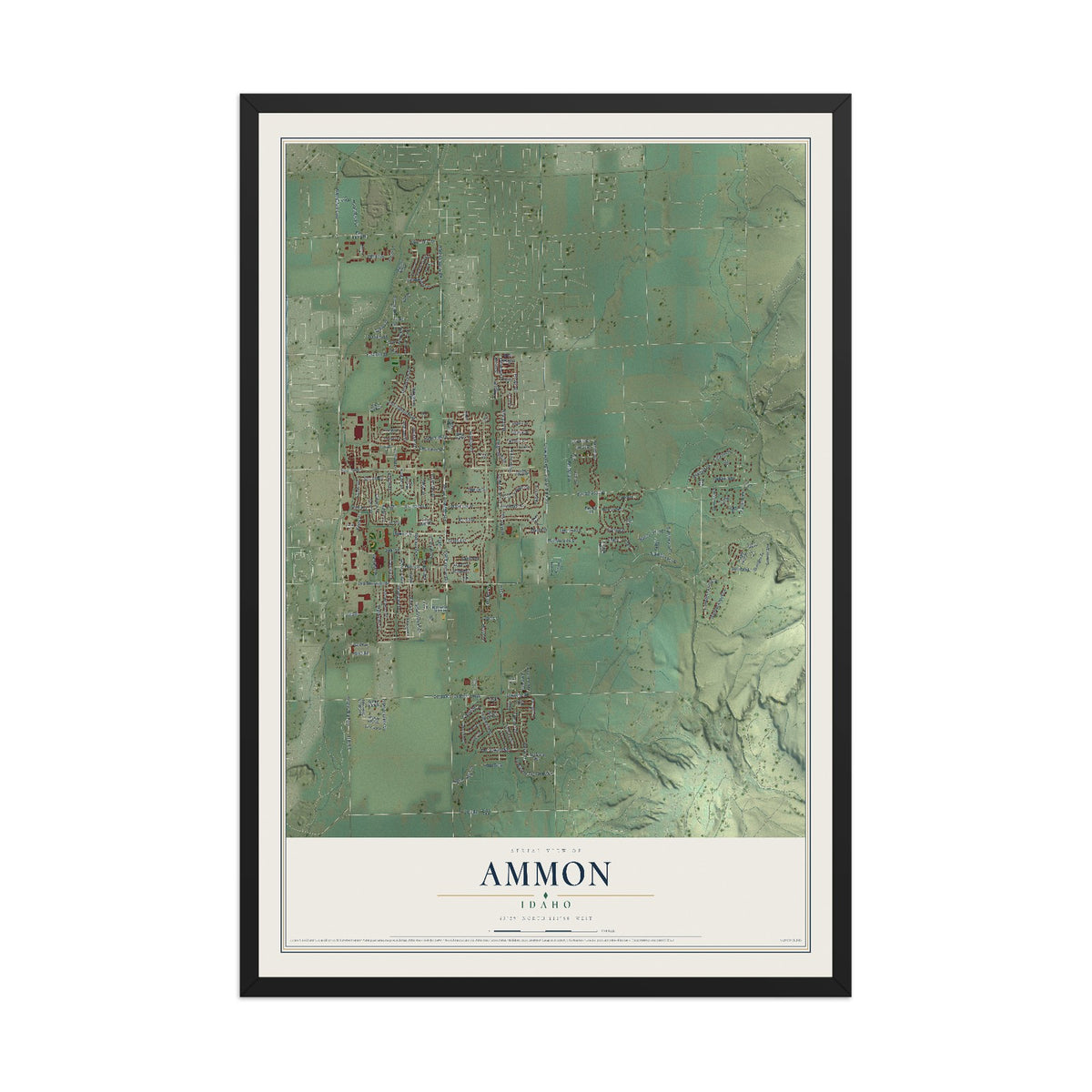 Map of Ammon, Idaho, 12 x 18 inch print in a black wood frame