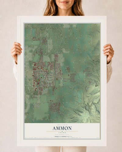 Map of Ammon, Idaho, 24 x 36 inch print in a white wood frame