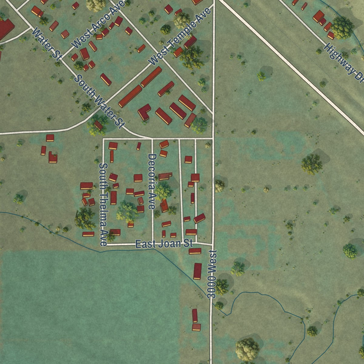 Second close-up of the map of Arco, Idaho print showing more streets and buildings