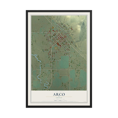 Map of Arco, Idaho, 12 x 18 inch print in a black wood frame
