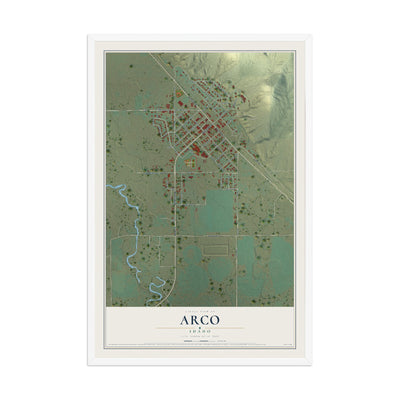 Map of Arco, Idaho, 12 x 18 inch print in a white wood frame