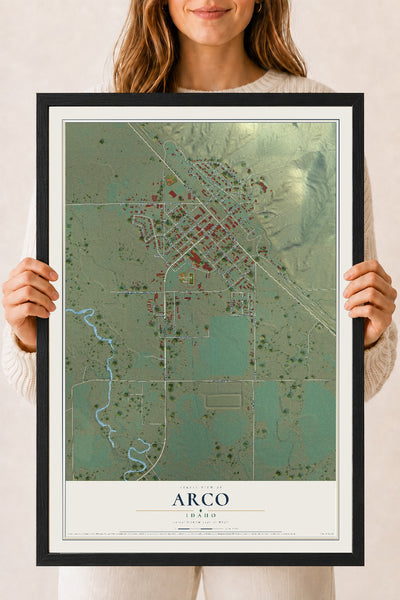 Map of Arco, Idaho, 18 x 24 inch print in a black wood frame