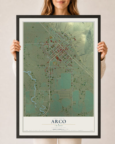 Map of Arco, Idaho, 24 x 36 inch print in a black wood frame