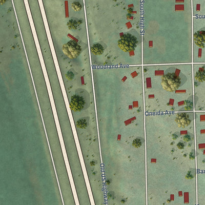 Close-up of the map of Arimo, Idaho print showing street and building detail