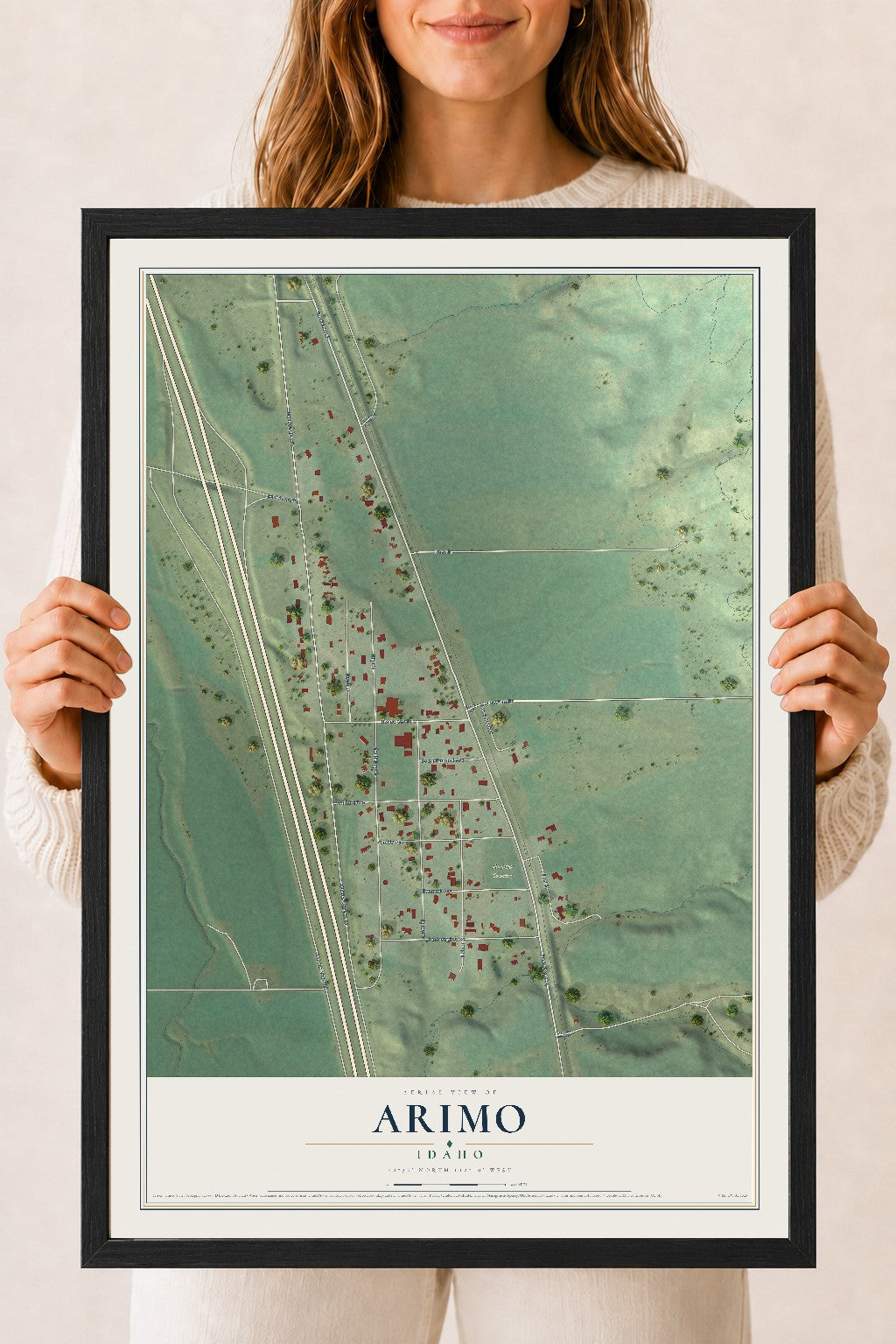 Map of Arimo, Idaho, 18 x 24 inch print in a black wood frame