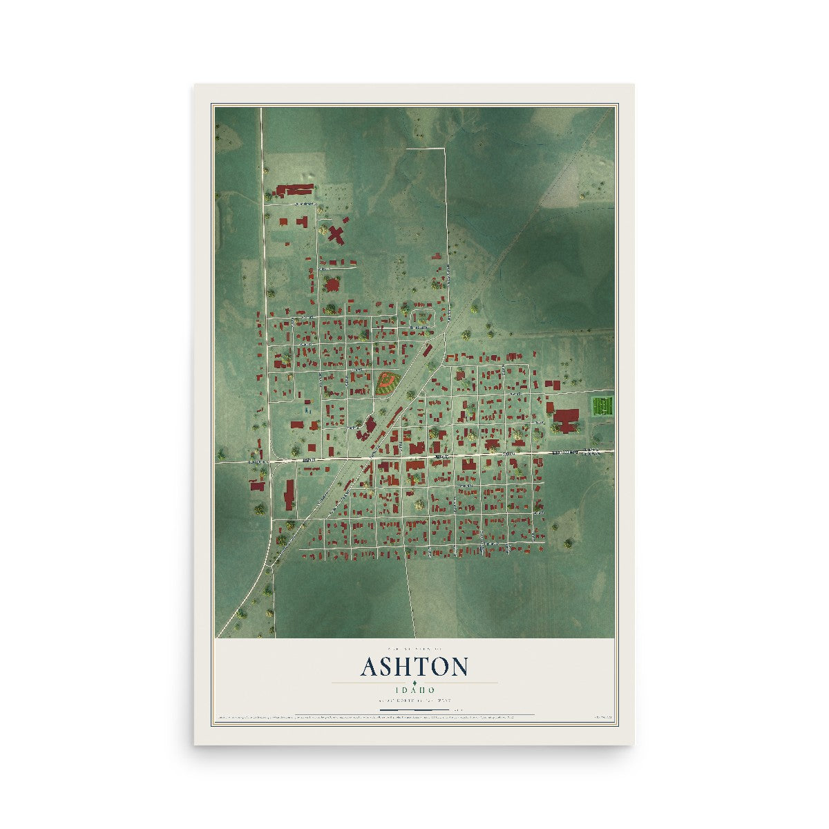 Map of Ashton, Idaho, 12 x 18 inch unframed archival matte print