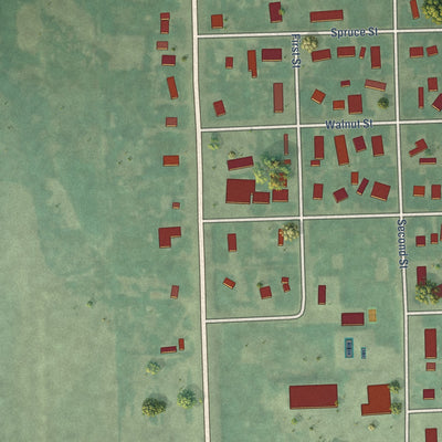 Second close-up of the map of Ashton, Idaho print showing more streets and buildings