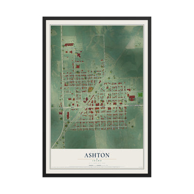 Map of Ashton, Idaho, 12 x 18 inch print in a black wood frame